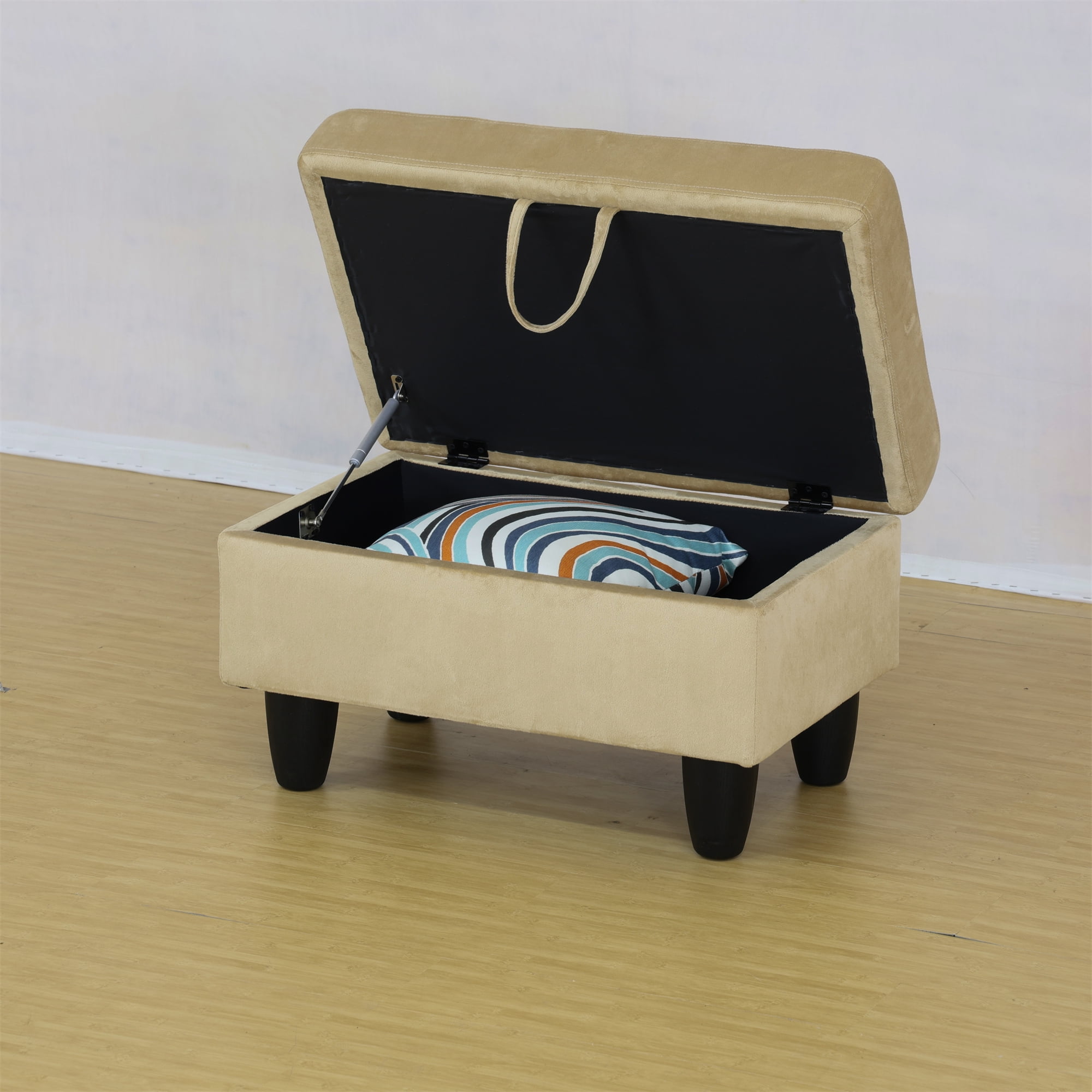 Aukfa 29" Storage Ottoman Bench with Lift Top for Home Office, Flannel, Beige