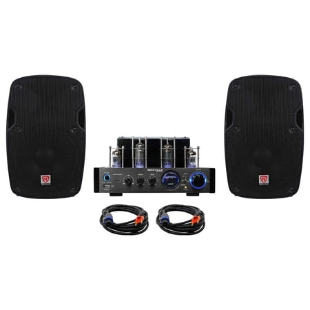 Rockville BluTube LED Tube Amplifier Amp Home Bluetooth Receiver+(2) 8 Speakers