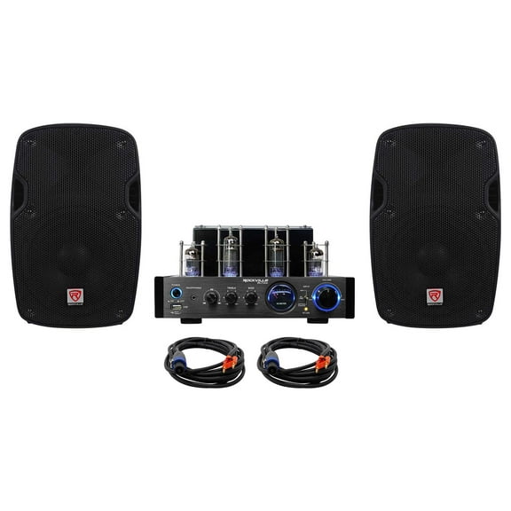 Rockville BluTube LED Tube Amplifier Amp Home Bluetooth Receiver (2) 8" Speakers