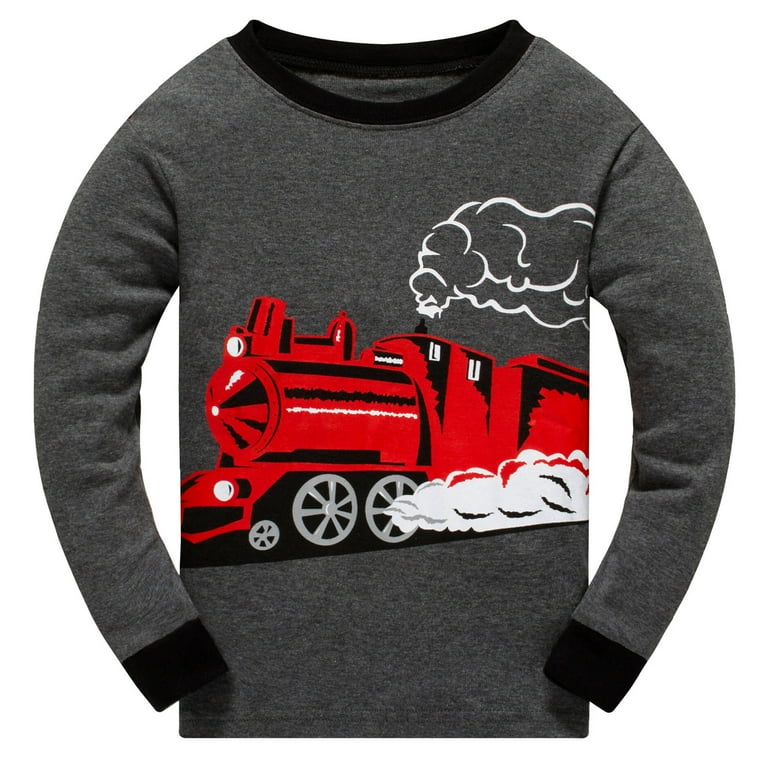 Toddler Train Pajamas Boys Piece Pjs Set Cotton Top Fleece Pants