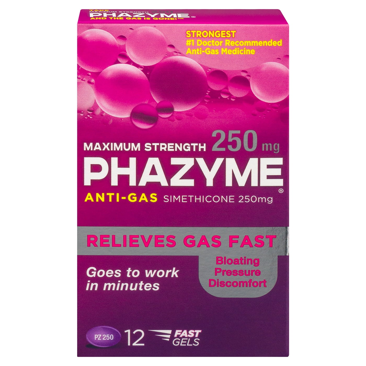 Phazyme Maximum Strength Gas And Bloating Relief 250 Mg 12 Fast Gels Walmart Com Walmart Com