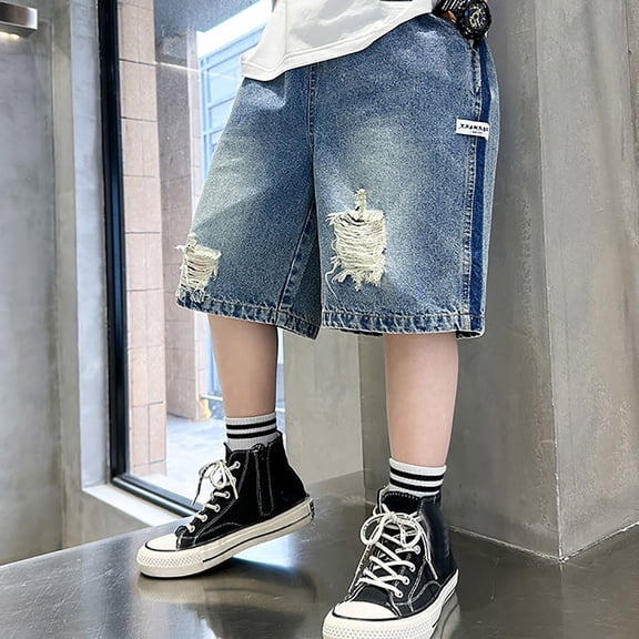 Toddler Jean Shorts Boys Straight Leg Loose Ripped Boys Shorts Boys Jean Shorts Size 3-4 Years
