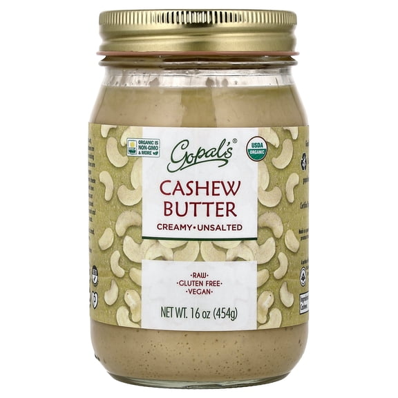 Gopal's Organic Cashew Butter, Creamy, Unsalted, 16 oz (454 g)