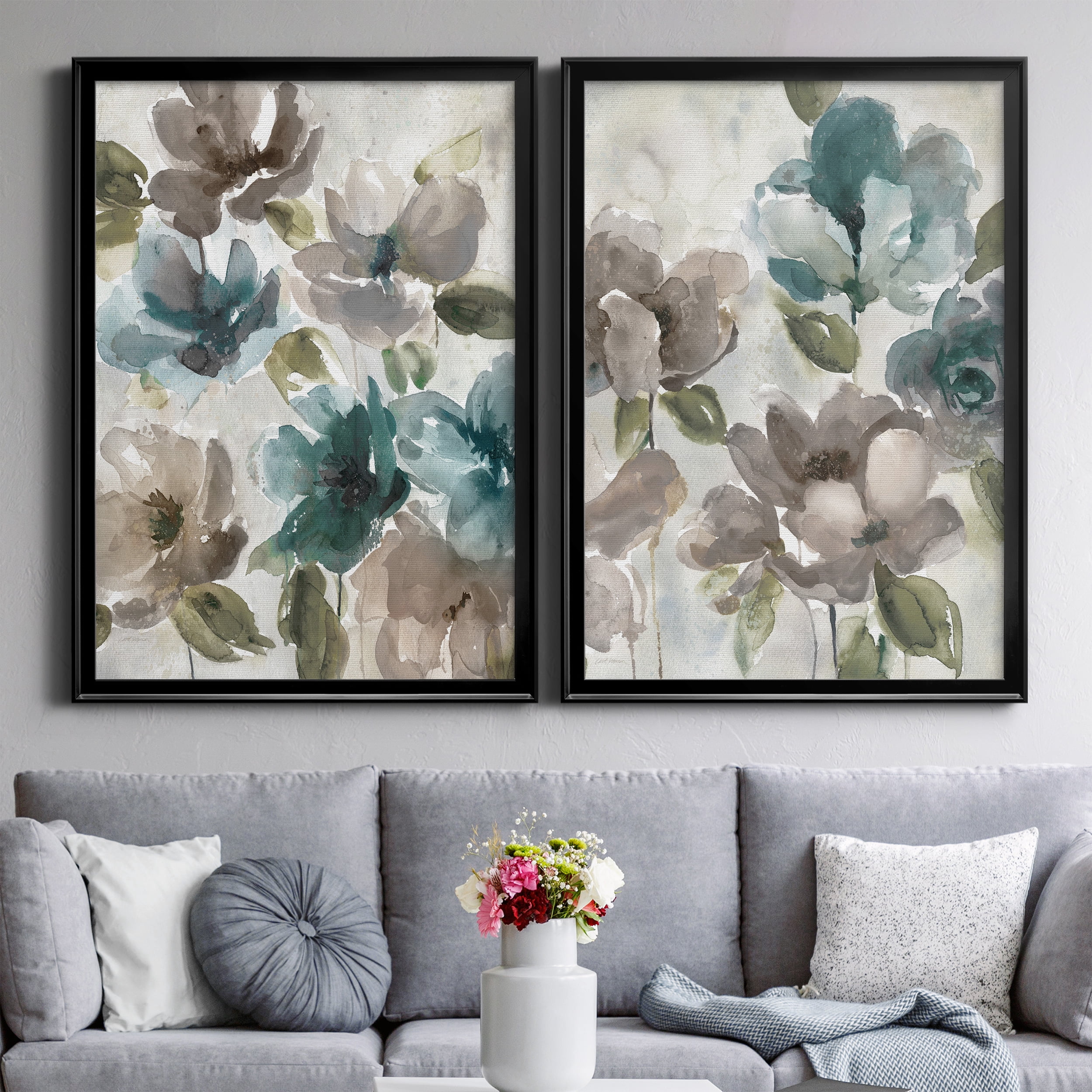 2 Piece Set Topaz Garden I Premium Framed Canvas - Ready to Hang - 26.5 x 36.5 Each - Black Frame