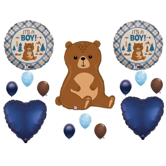 Baby Boy Brown Bear Shower Party Balloons Decoration Supplies Camping