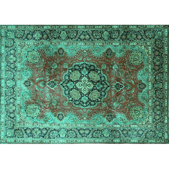 Ahgly Company Indoor Rectangle Medallion Turquoise Blue Traditional Area Rugs, 8' x 12'
