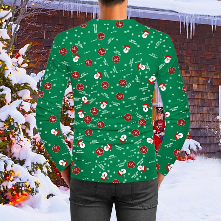 vbnergoie Men s Christmas Fall Winter Casual Printed Round Neck