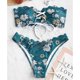 thumbnail image 1 of WILLBEST Traje de Baño Completo para Mujer, conjunto de Bikini Bandeau Festoneado con Cordones Florales para Mujer, Traje de Baño Push-Up, 1 of 6