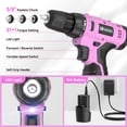 thumbnail image 6 of Pink Cordless Drill Set for Women, 12V Lightweight Electric Drill & Driver w/ 1.5Ah Battery & Charger, 21+1 Torque, 180 in-lbs, 30+ Bits, Ideal DIY Gift, 6 of 8