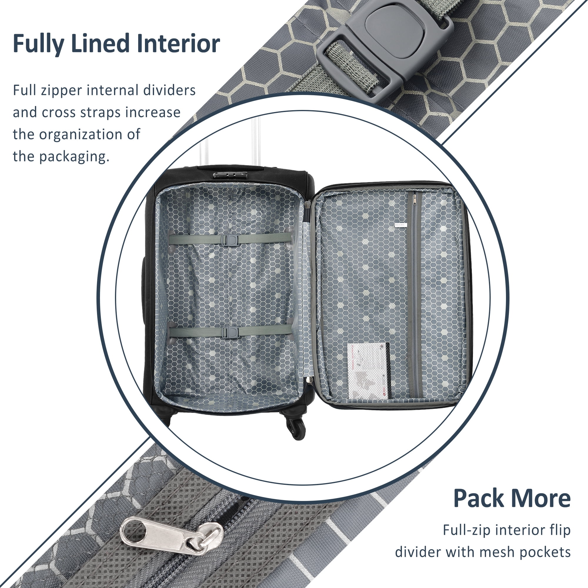 EUROCO  Suitcase Set with TSA Lock and Spinner Wheels,Lightweight Suitcase for Men Women(20",24",28"),Black