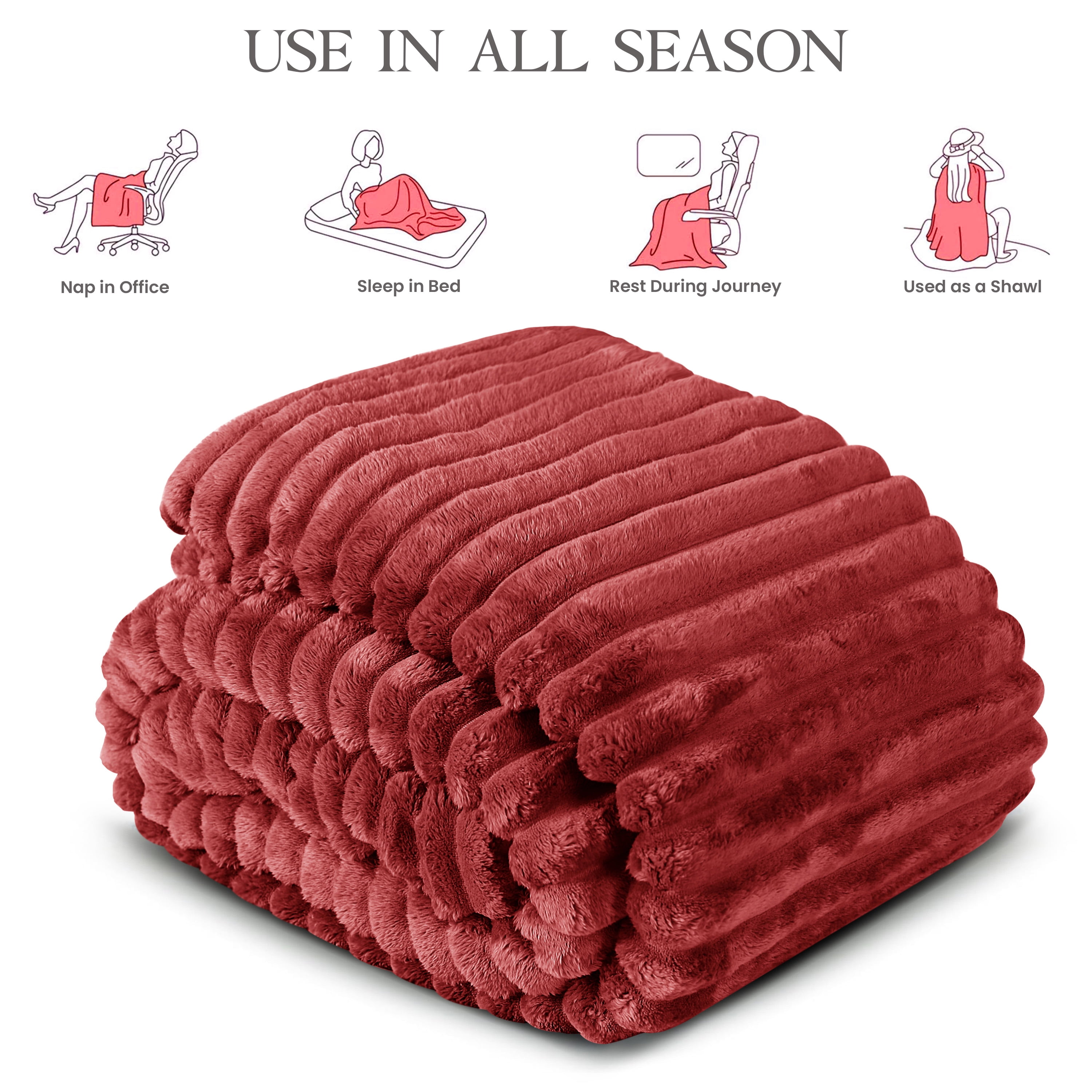 Fleece Blanket Queen Size 90" x 100" - 400GSM Oversized Soft Throw Blanket, Lightweight with Stripes Design Winter Blanket for Bed Sofa Couch