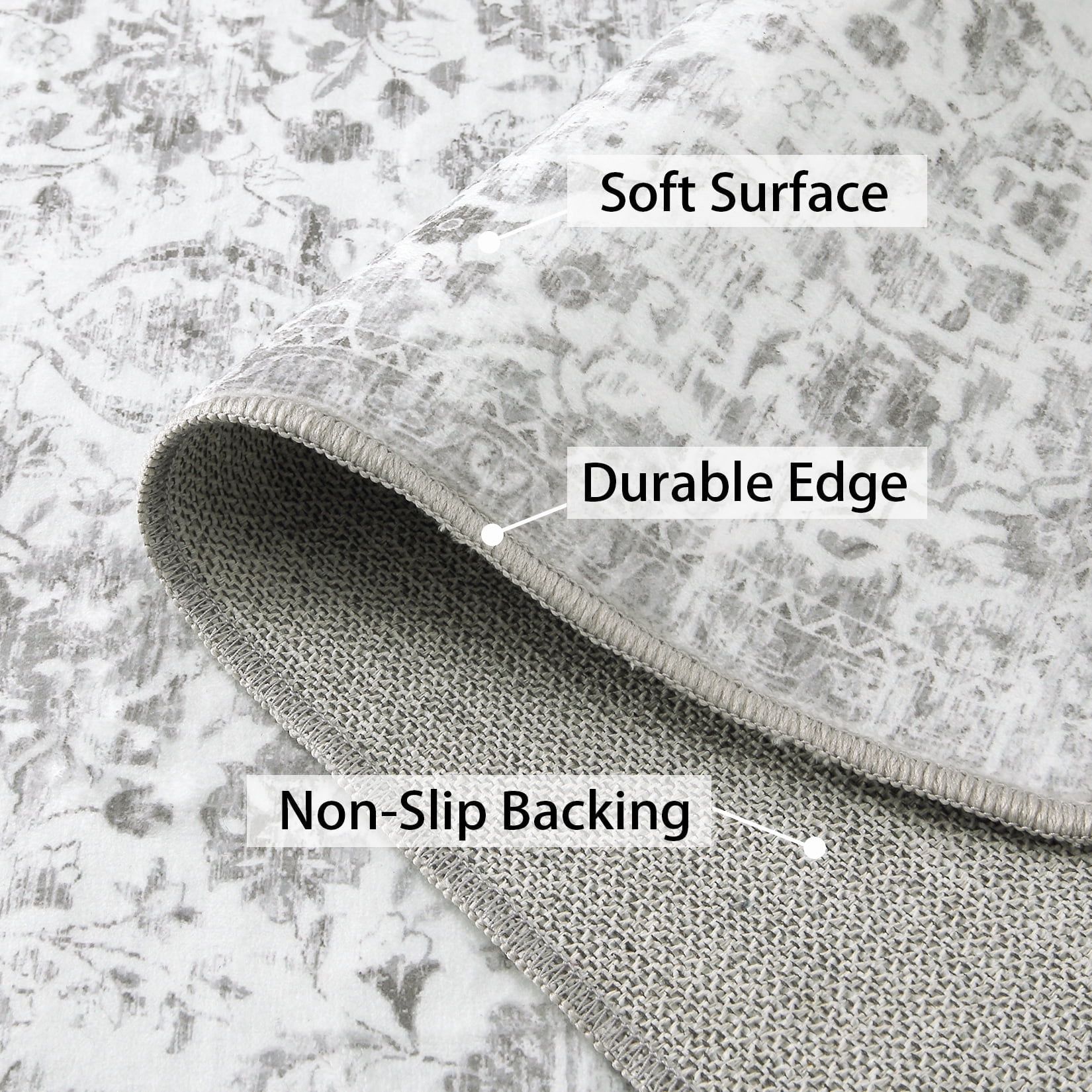 Garvee 9'x12' Large Vintage Rug Floral Print Area Rug Oriental Soft Foldable Thin Carpet Area Rugs for Living Room Bedroom, Gray