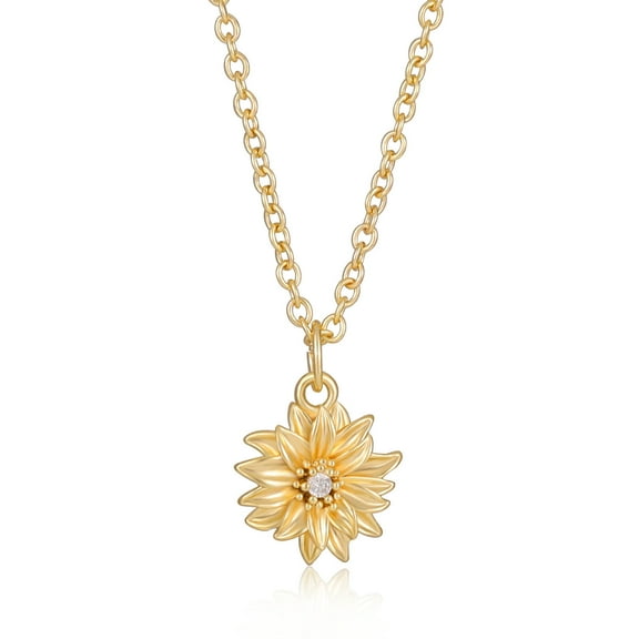 APSVO 18K Gold Plated Flower Necklaces for Women Daisy Pendant Chain April Birthday Graduation Jewelry Gifts Teen Mom Wife Girlfriend Tween Female Lady Adults Ideas