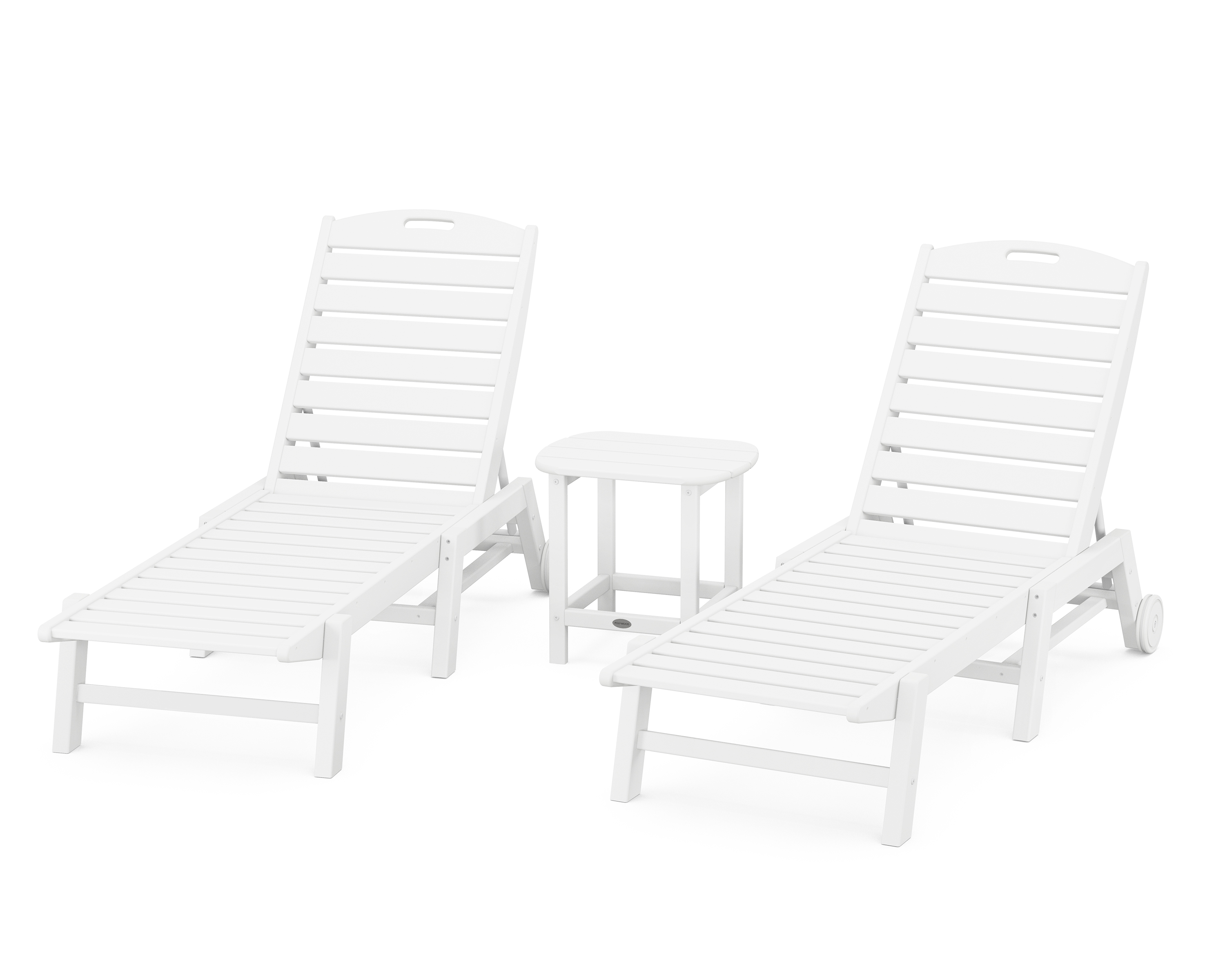 POLYWOOD Nautical 3-Piece Chaise Lounge with Wheels Set with South Beach 18" Side Table in White - image 1 of 1