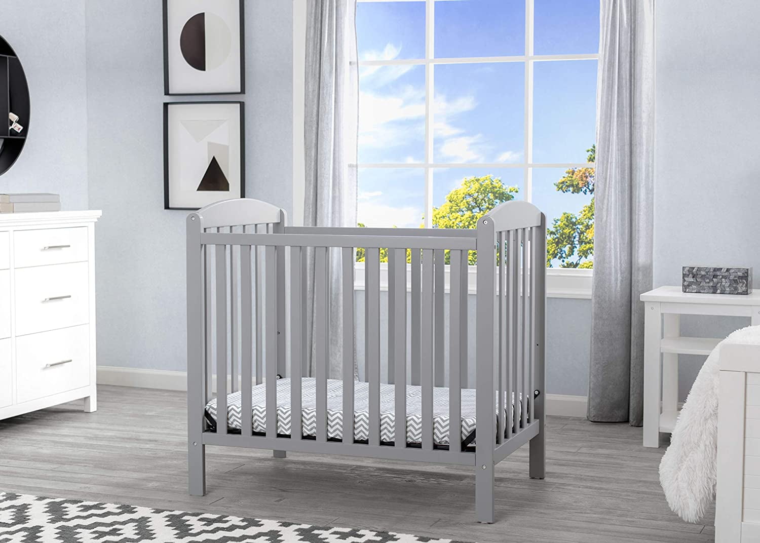 Delta Children NEW Gateway Mini Convertible Baby Crib with Mattress, Grey