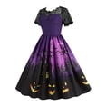 thumbnail image 3 of Enwejyy Womens Halloween Gothic Lace Short Sleeve Cartoon Printed Vintage Fit & Flare Dress, 3 of 4
