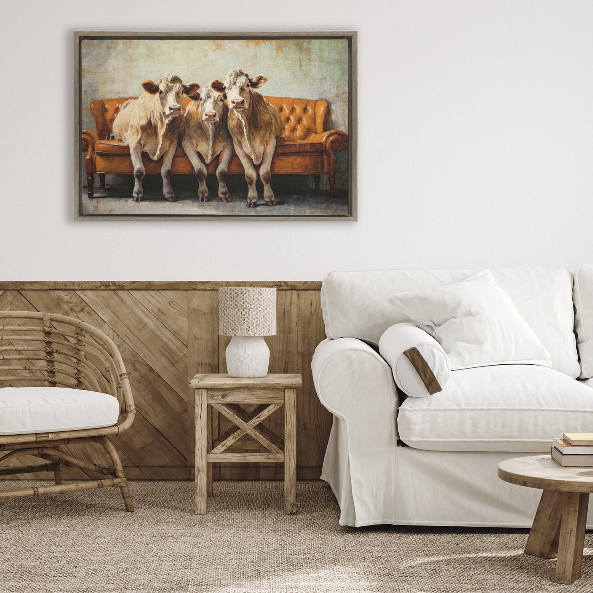 Stupell Industries Cows Just Chillin' Brown Framed Floater Canvas Wall Art, design by Tina LeCour
