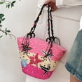 thumbnail image 4 of Bolso De Hombro Bolso de paja de estrella de mar bordado a mano bohemio tejido con cuentas para mujer (rosa), 4 of 8