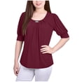 thumbnail image 1 of NY Collection Womens Balloon Sleeve Knit Blouse, Purple, Petite, PL, 1 of 1