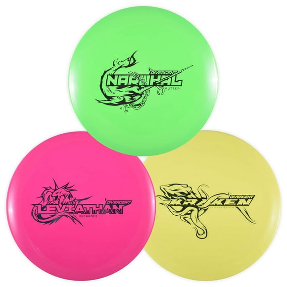Divergent Discs 3-Disc Beginner Disc Golf Starter Set | Putter, Midrange, and Driver Disc | Max Grip Set for Beginners