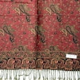 thumbnail image 5 of Jacquard Paisley Eastern Motif Pashmina Shawl Scarf Stole Wrap (Wine & Rust), 5 of 9