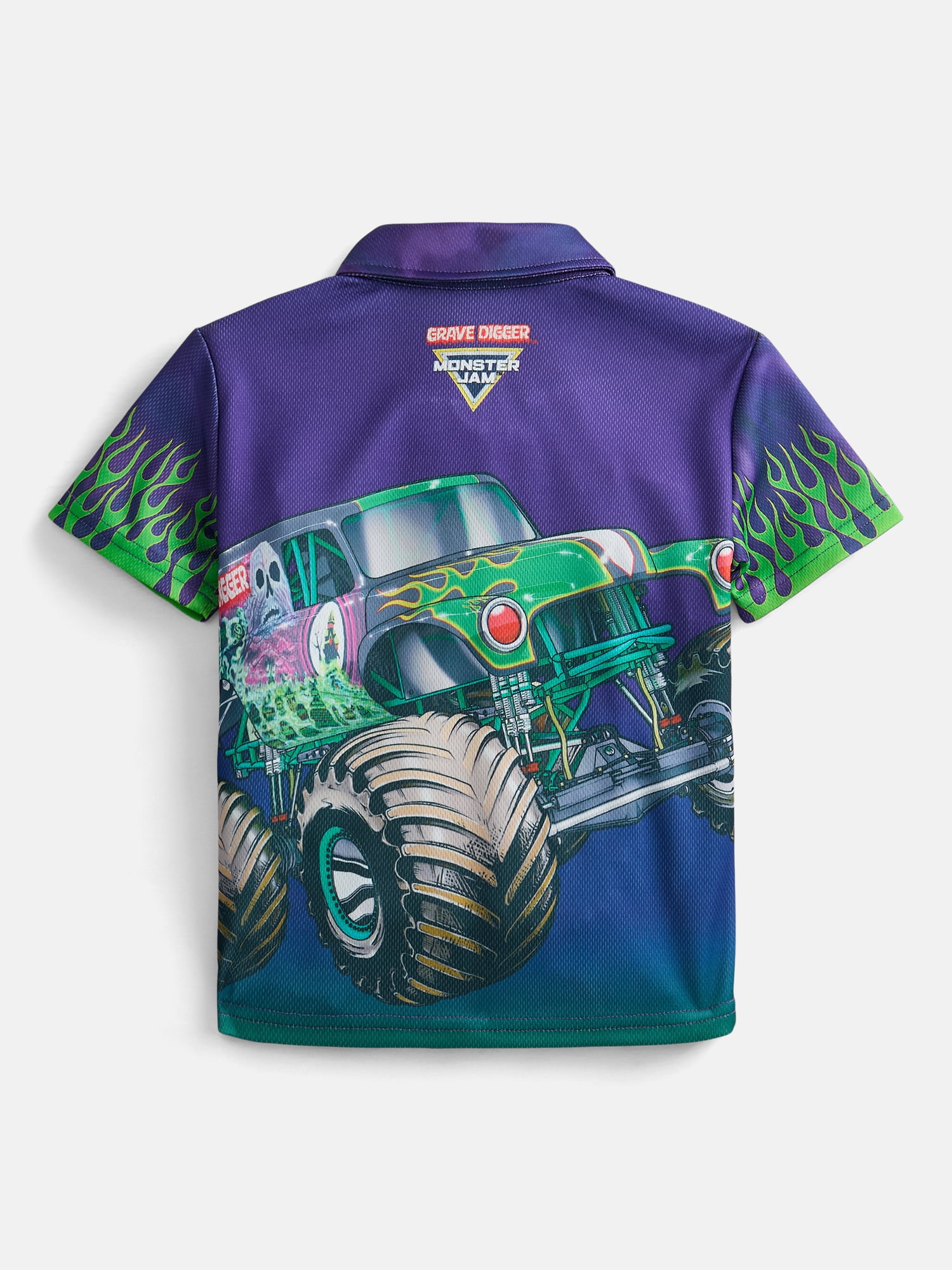 Monster Jam Grave Digger Boys Button Shirt with Short Sleeves, Sizes 4-16