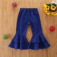 thumbnail image 3 of Toddler Denim Bell Bottom Pants Baby Girls Trousers Two Ruffles Flare Ripped Jeans For Kids 1-6Y 3-4T, 3 of 3