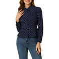 thumbnail image 5 of INSPIRE CHIC Women's Heart Pattern Ruffle Button Down Long Sleeves Peplum Shirt Blue M, 5 of 6