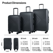 Travelhouse 3 Piece Hardshell Luggage Set Hardside Lightweight Suitcase with TSA Lock Spinner Wheels 20in24in28in.(Black)