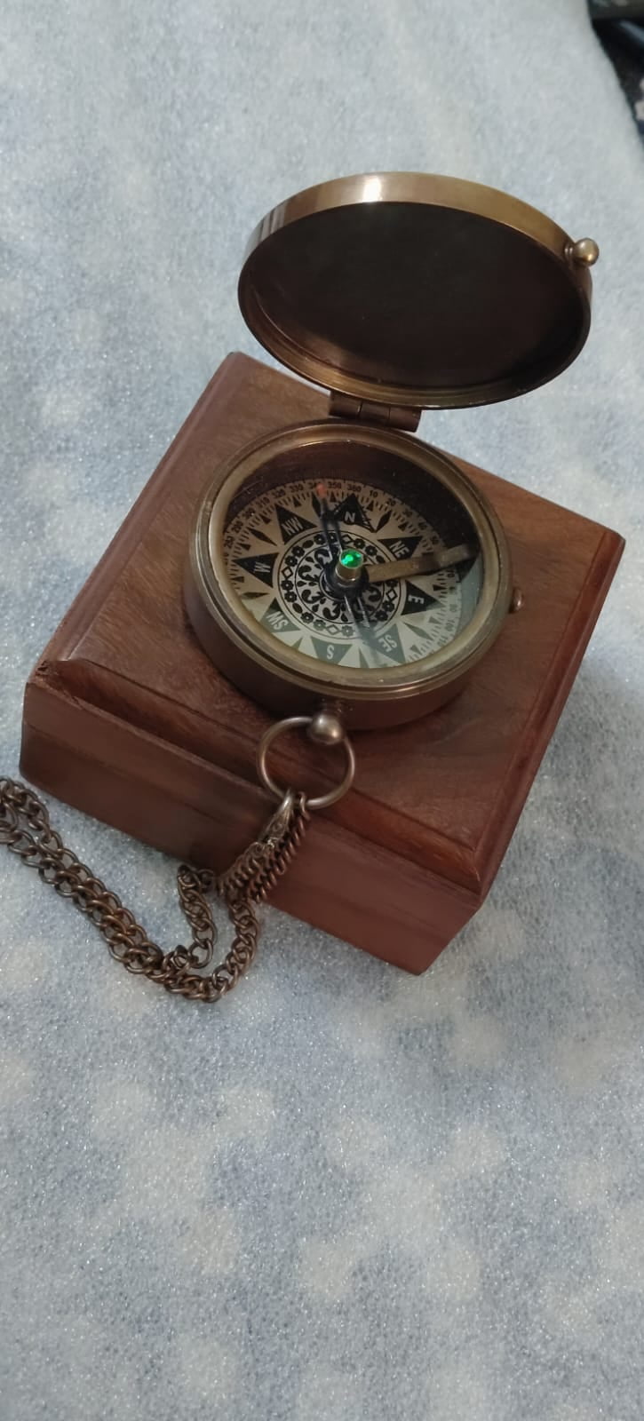 Brass Calendar Compass with Genuine Leather Case Nautical Pocket Compass Gift for Travelers Collectors