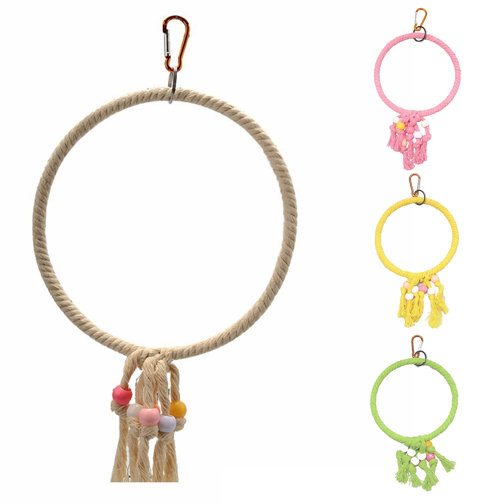 Walbest Bird Perch with Chewing Toys- Bird Perch Swing Toy with Cotton Ropes and Pendant Toys for Indoor Outdoor Small Medium Birds Parakeets Lovebirds Finches Budgerigars Conure