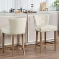 thumbnail image 2 of Aulife Counter Height Barstool Set of 2, Genuine Leather Thickened Seat Barstools with Backs & Solid Wood Legs,for Kitchen Island, Dining Room, 2 of 7