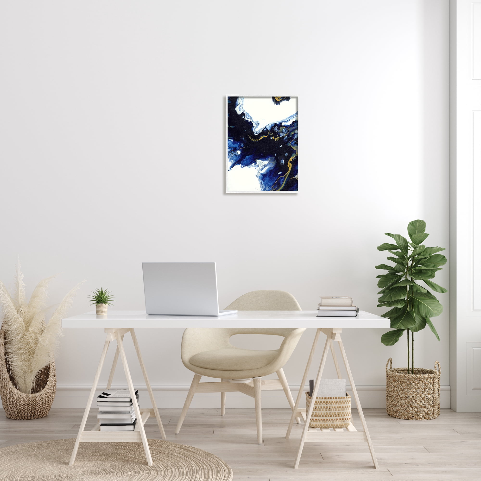 Stupell Industries Blue Waters Moving Through White Abstraction Modern Design Abstract Painting White Framed Art Print Wall Art, 16 x 20