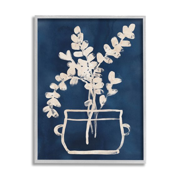 Stupell Industries Blue Plant Herbs Outline Graphic Art Gray Framed Art Print Wall Art, Design by June Erica Vess