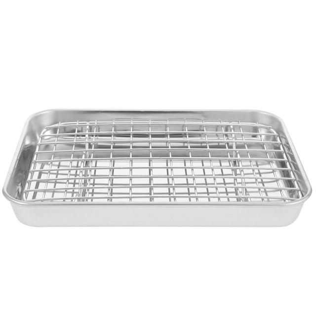 FONDOTIN 1 Set Baking Pan with Rack Rectangular Stainless Steel Tray for Home and Professional Bakers