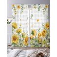 thumbnail image 2 of Sunflower Sheer Curtains 96 Inch Length 2 Panels Set, Summer Eucalyptus Botanical Floral Grey Plaid Voile Window Treatment Semi Sheer Long Curtains Drapes for Bedroom/Living Room/Kitchen 52"x96"x2, 2 of 7