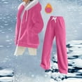 thumbnail image 2 of Stamzod Womens Sets 2 Piece Outfits Solid Color Long Sleeve Thicked Warm Fleece Hooded Jacket and Sweatpants with Pocket Winter Clothing for Women Hot Pink XL, 2 of 9