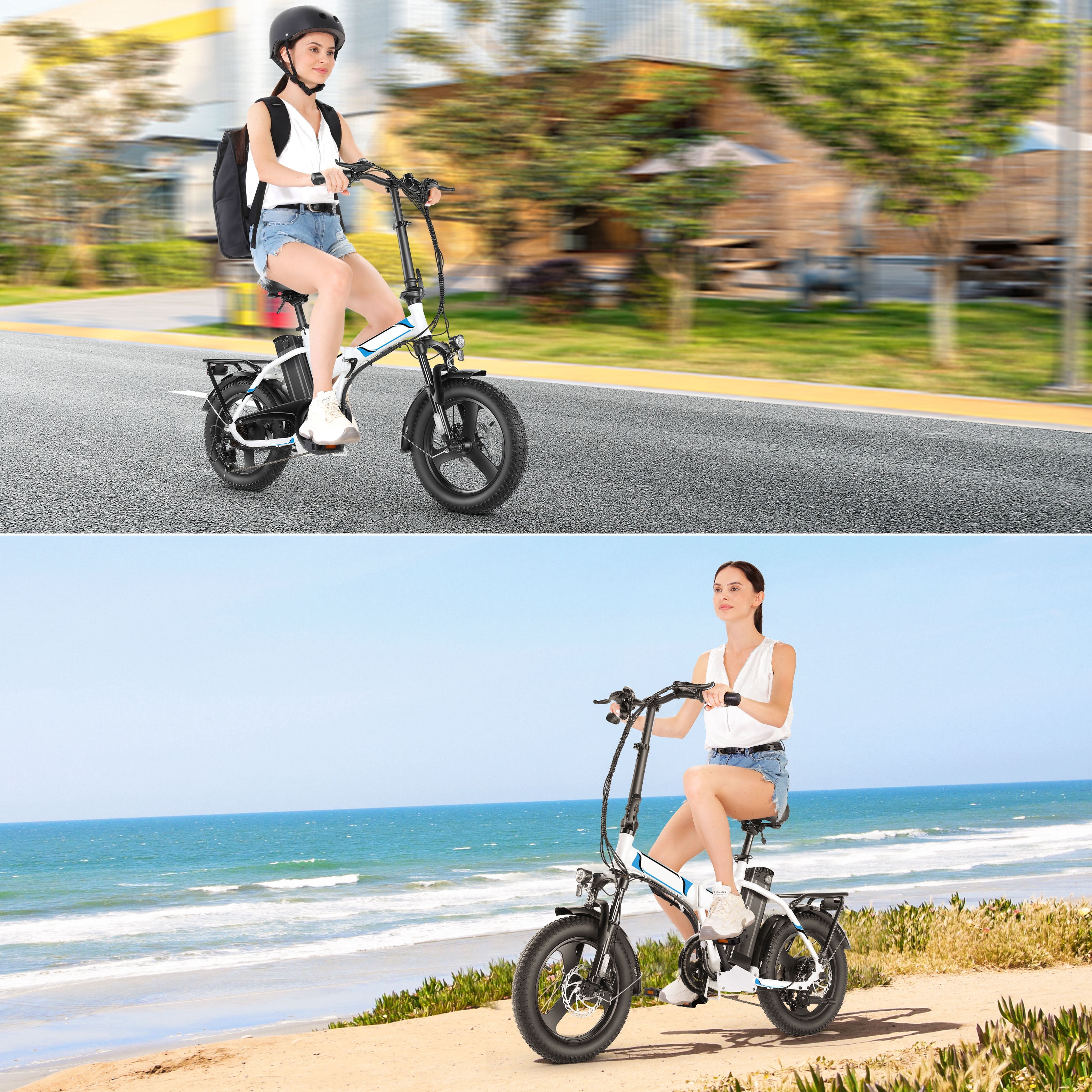Elifine 16" x 3.0 One-Piece Fat Tire Foldable Electric Bicycle,Peak 700W Electric Bike for Adults Women,48V 374.4Wh Removable Battery Ebikes, 20MPH Commuter E Bike for Teenager UL 2849