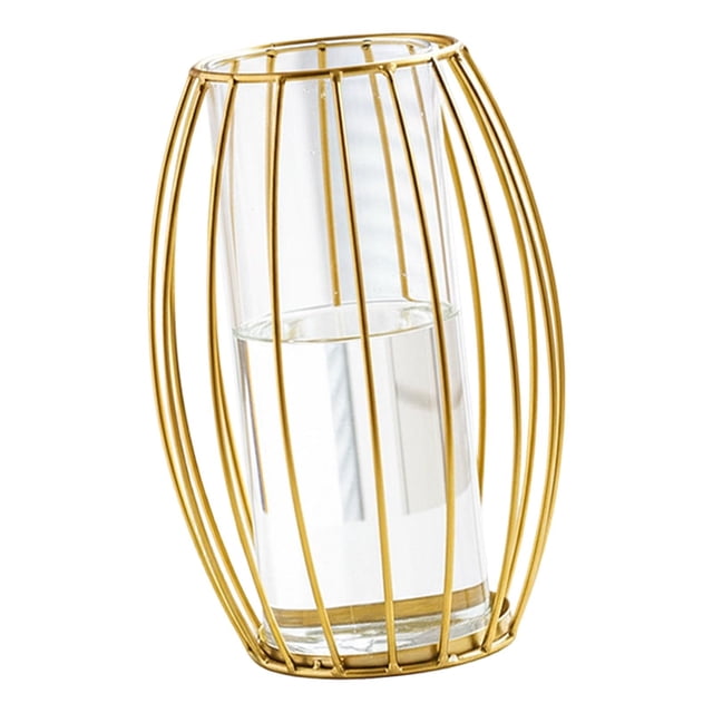 Jarrón de vidrio y metal decorativo, práctico y duradero para arreglos florales. Estilo B