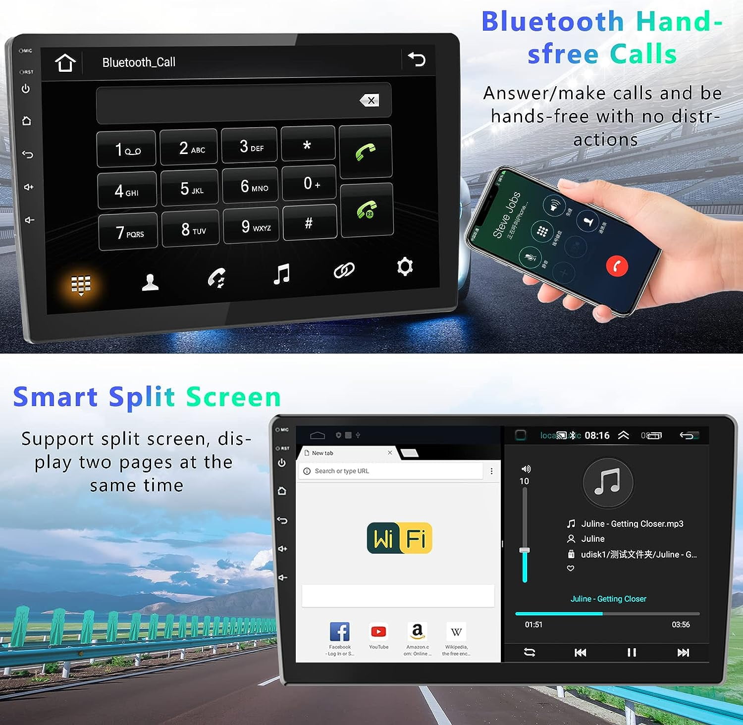 Comprar Podofo Android 11 2 Din 10.1 pulgadas / 9 pulgadas Radio de coche  Autoradio 2+32G HD 1080P Reproductor MP5 de coche con Bluetooth WIFI GPS  Radio FM Enlace de espejo retrovisor