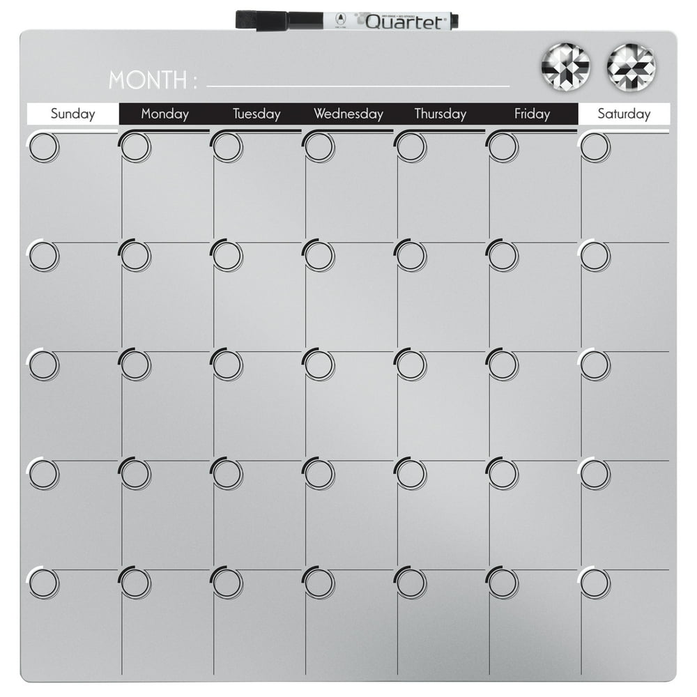 Quartet DryErase Calendar Board, Silver, 14" x 14" (48114