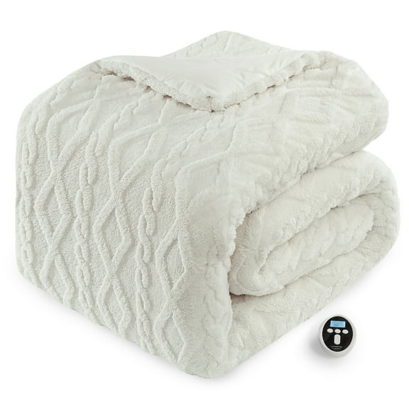 JoanKaren Electric Heated Blanket Queen Size 90"x90",6 Heat Levels & 2-10H Time Settings,Wireless LCD Controller,White