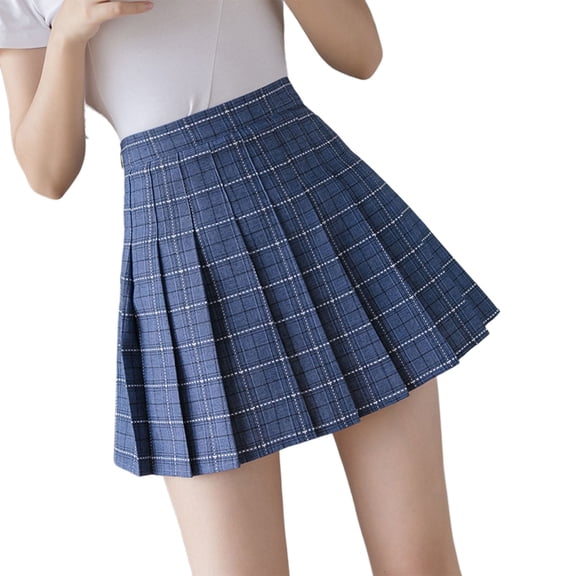 oqasdz Elegant Plaid Embroidered High Waist Pleated Skirt with Side Slit Casual A Line Mini Skirts for Women Work Formal Outdoor Daily Wear