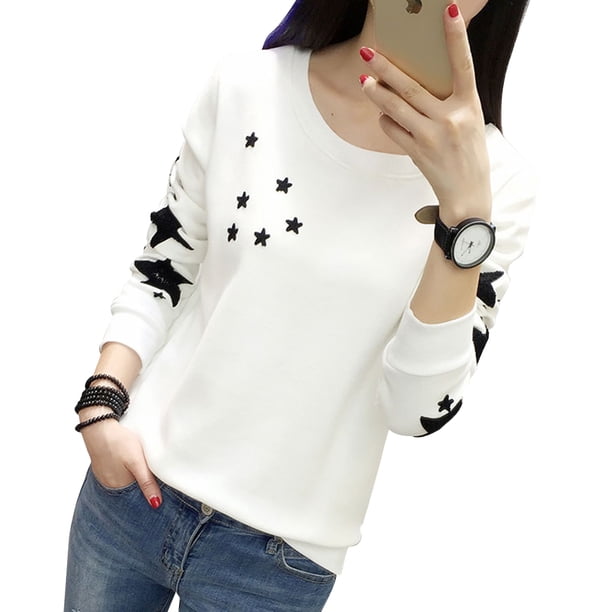 Sudadera con capucha holgada de algodón de manga larga para mujer, informal, talla M (blanca)