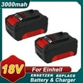 thumbnail image 1 of Paquete de 2 Compatible con EIN Batería Li-ion de 18V einhell Herramientas Eléctricas Inalámbricas de 18V PXBAT52 PXBP-600 PXBP-300 Batería Recargable 18650 3000mAh 3.0ah, 1 of 5