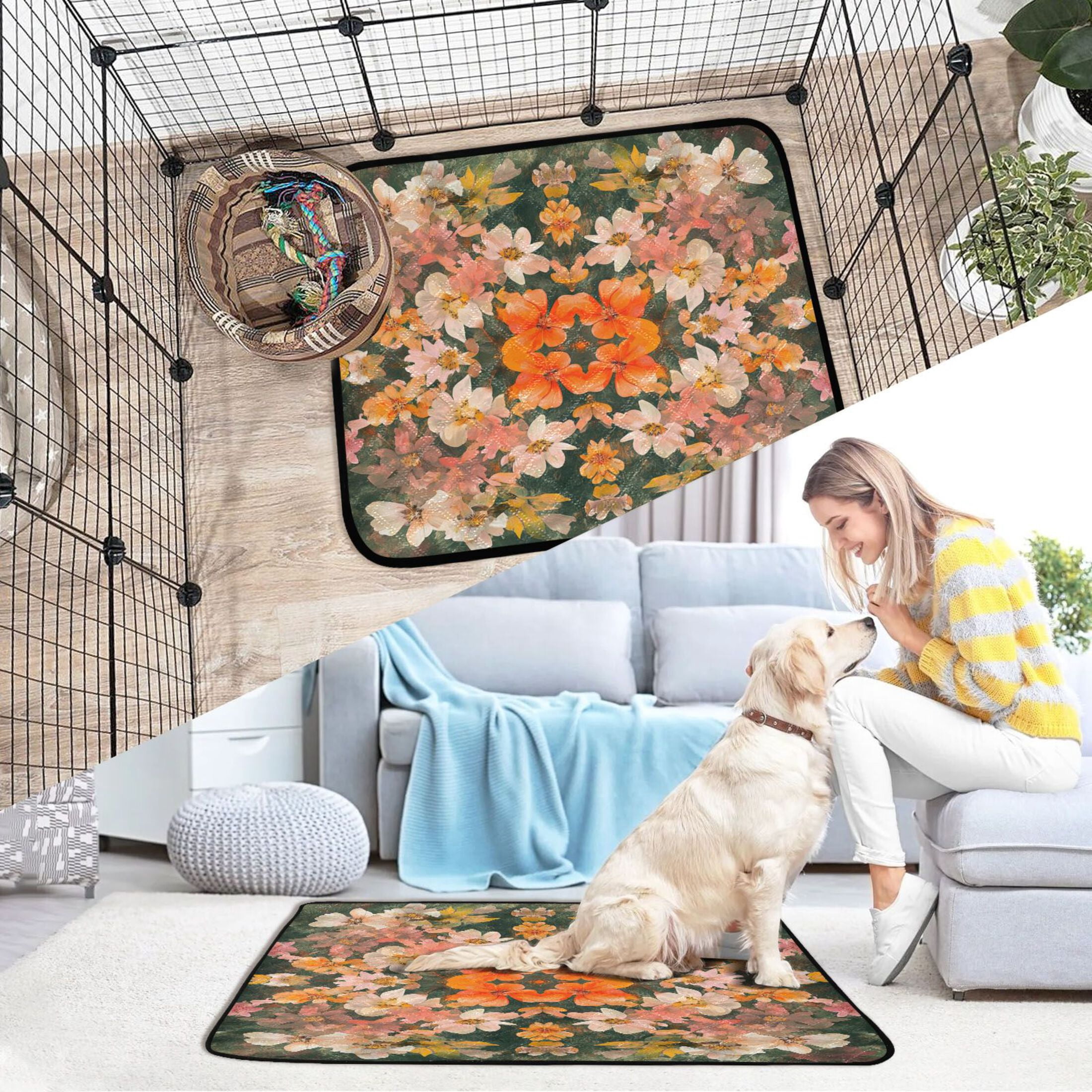 Qxltty Colorful Flower Bushes Cat litter Pads Pet Set of 2 Diaper Mats Center Anti-leakage Layer Absorbent Soft and Comfortable