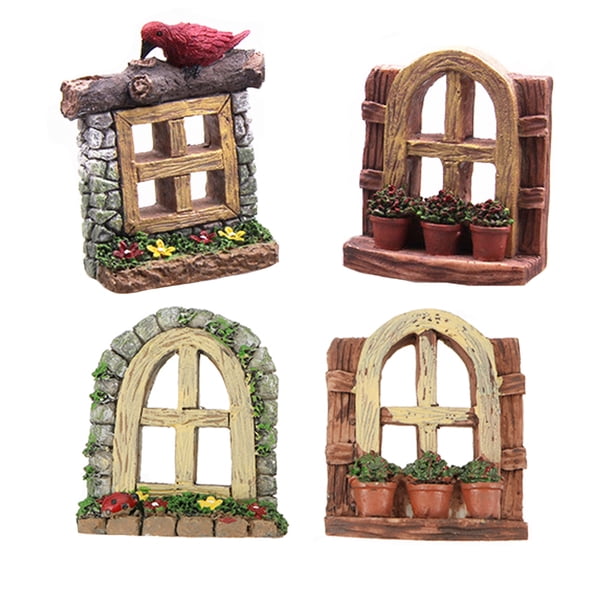 ColoMX 4 piezas de decoración de jardín en miniatura: Ventana de jardín en miniatura - Adornos creativos de maceta para acuarios y decoración del hogar, estilo aleatorio