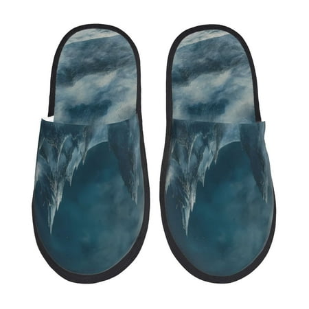 Balery Mysterious Moonlit Mountains Slient Indoor Furry Fleece Comfort House Shoes Soft Non-Slip Home Shoes Cotton slippers House Slippers-- Medium