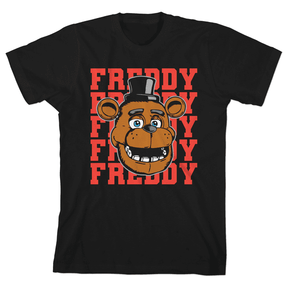 Five Nights at Freddy's Freddy Repeat Text Boy's Black T-shirt-Large