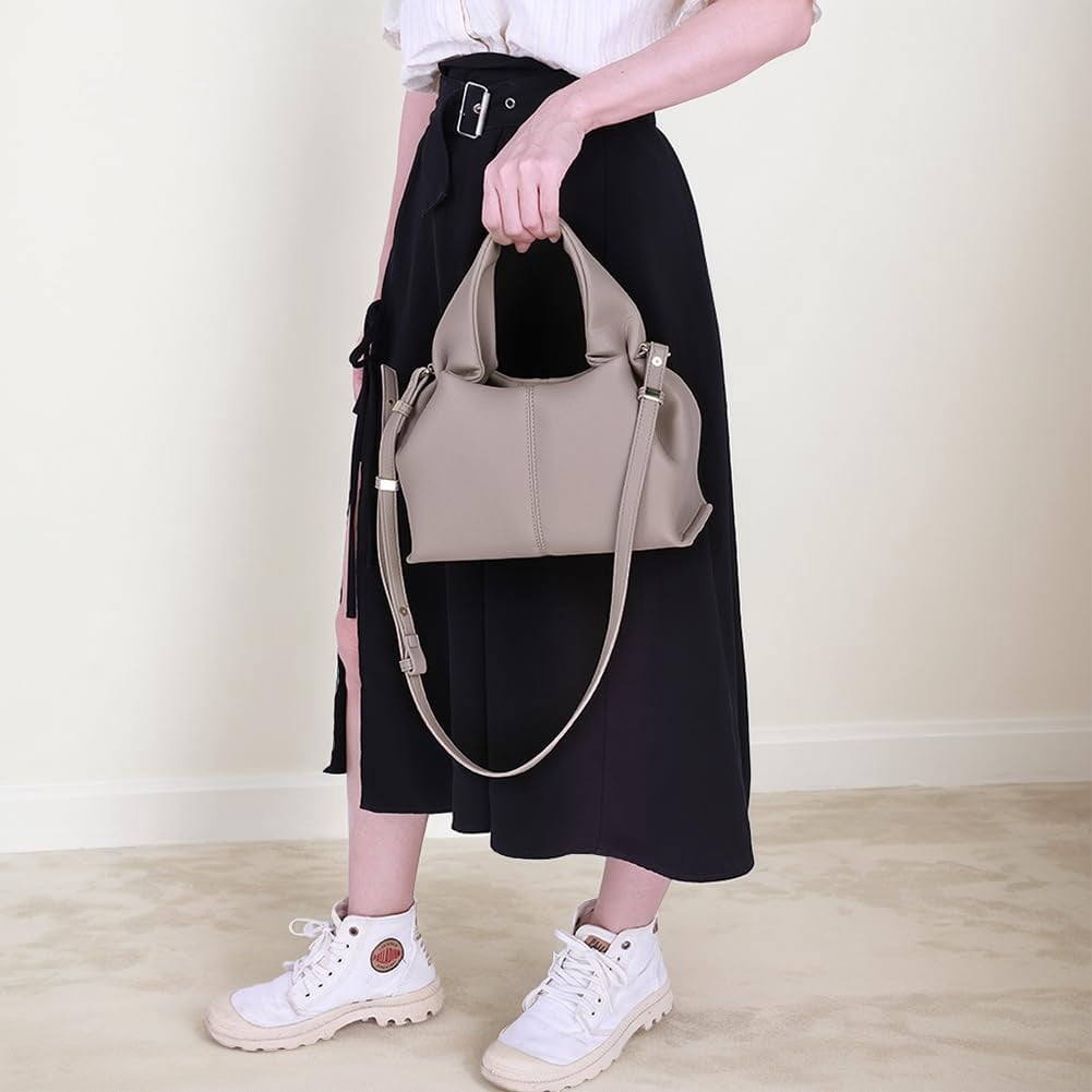 Cloud Pouch Bag Dumpling Clutch Purse Handbag Leather Tote Shoulder Bag Retro Crossbody bag with Removable Strap
